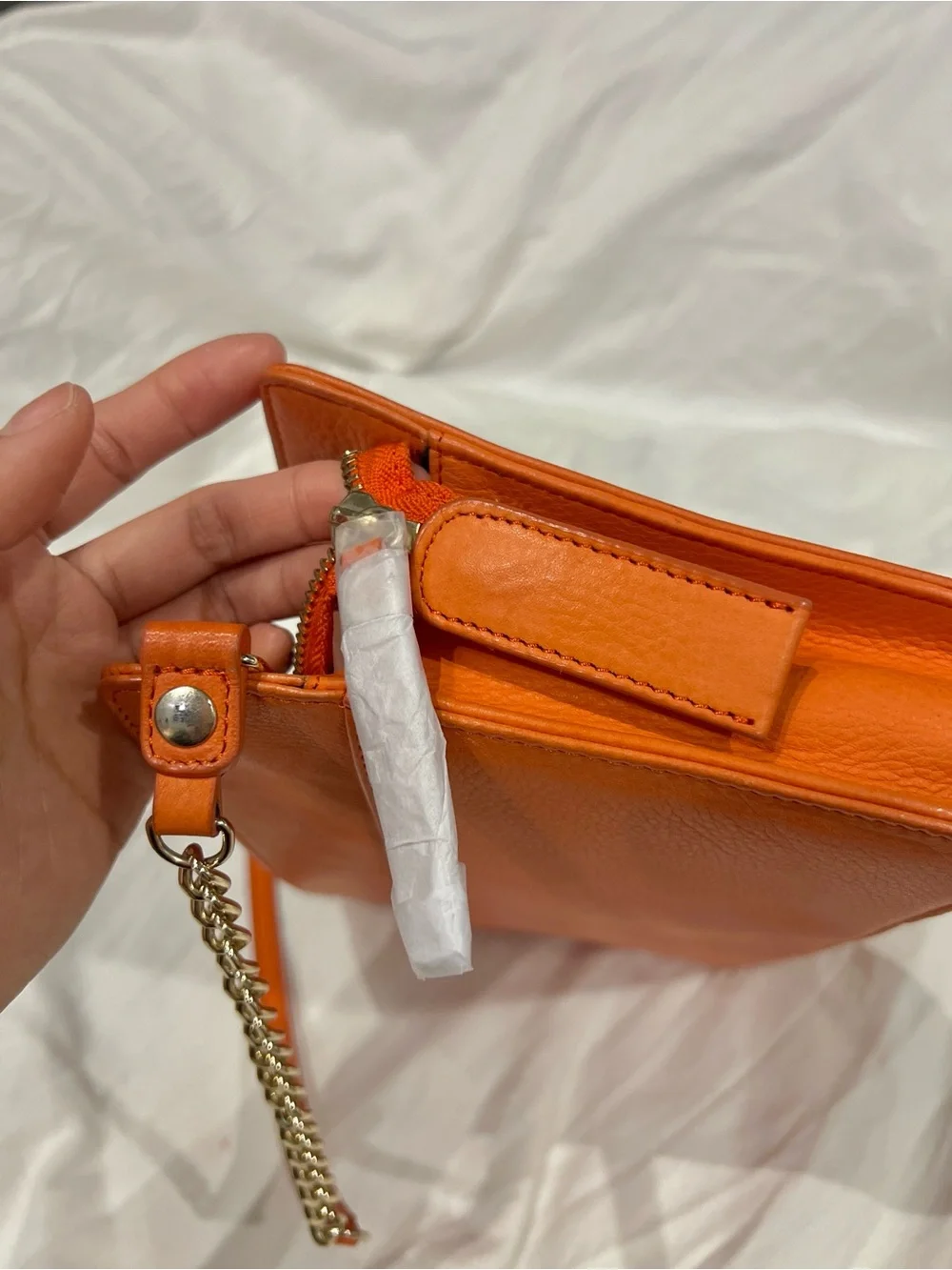 rare BEVEE Orange Pebbled Leather Convertible Clutch Crossbody‎ Wallet Chain Bag